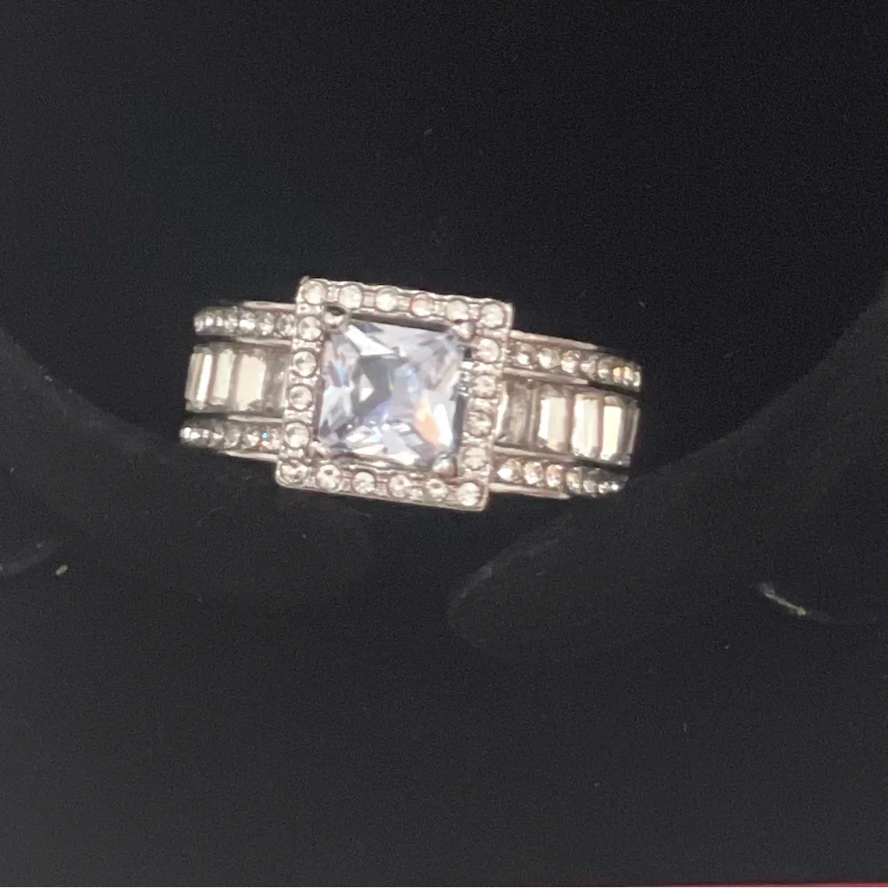 Square Halo Cubic Zirconia Statement Ring in Silver-Tone